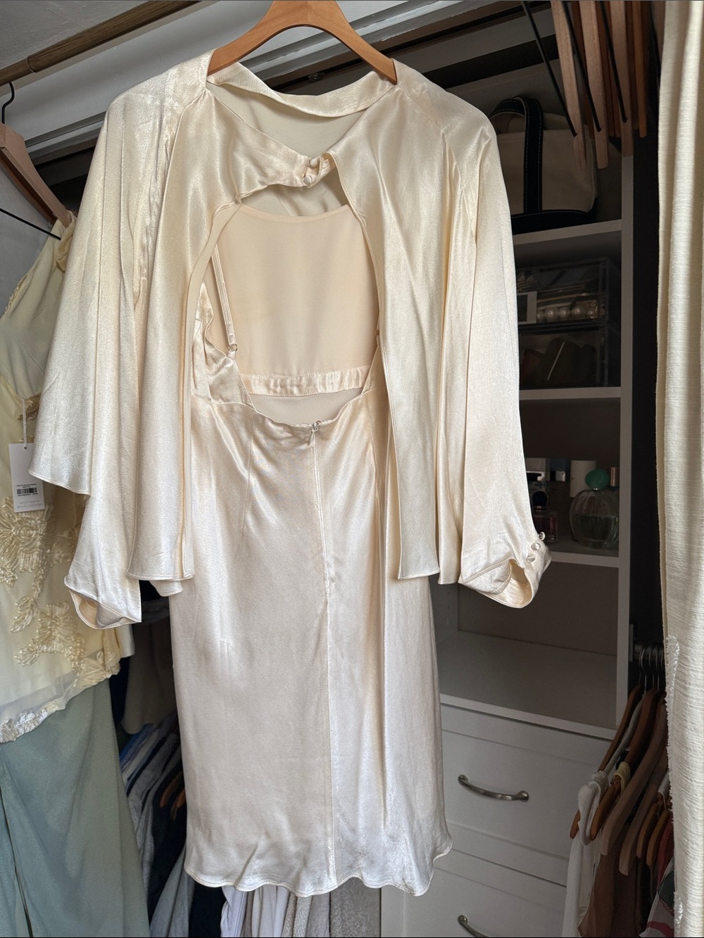 Shonajoy Ivory Satin Flutter Sleeve Mini Dress - Picture 5 of 6